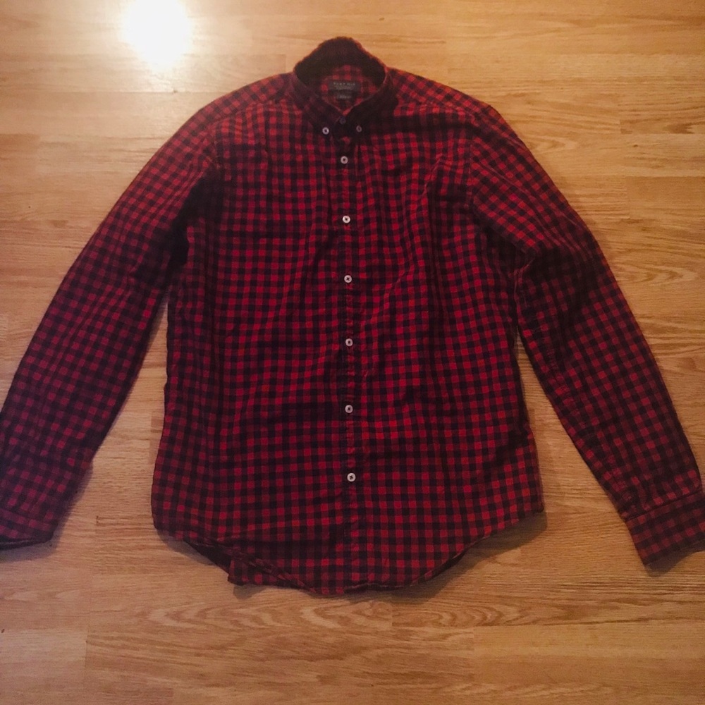 ZARA MAN BUTTON DOWN RED GINGHAM SHIRT